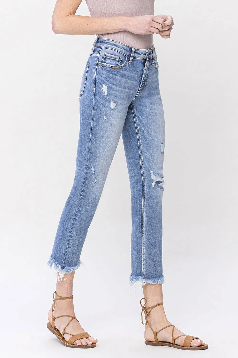 IMPROVING MID RISE CROP SLIM STRAIGHT JEANS