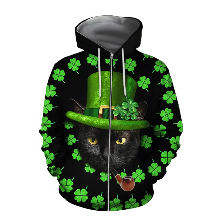 Irish American Black Cat St Patrick Day Unisex Shirts Hoodie, Shamrock Shirt, Lucky Shirt