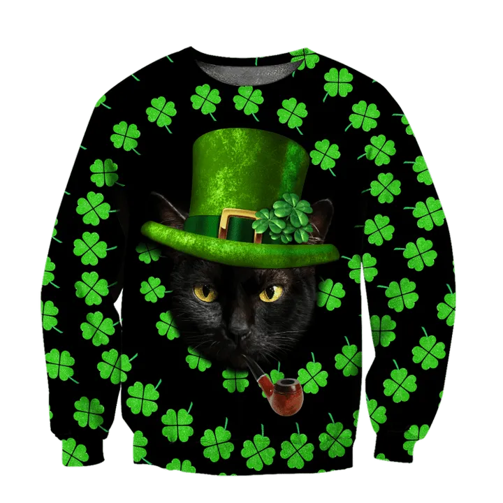 Irish American Black Cat St Patrick Day Unisex Shirts Hoodie, Shamrock Shirt, Lucky Shirt