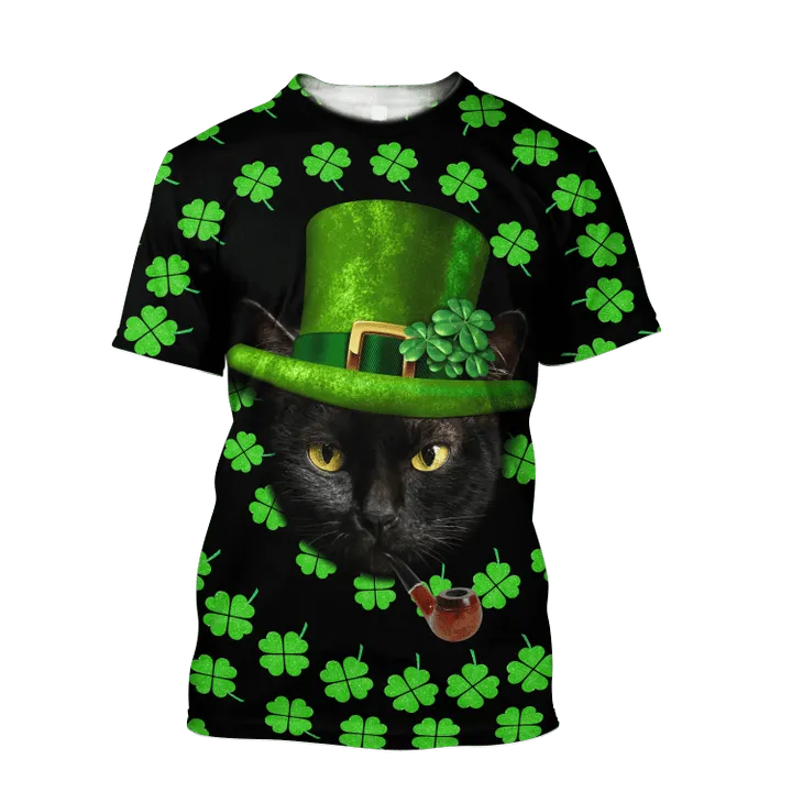 Irish American Black Cat St Patrick Day Unisex Shirts Hoodie, Shamrock Shirt, Lucky Shirt