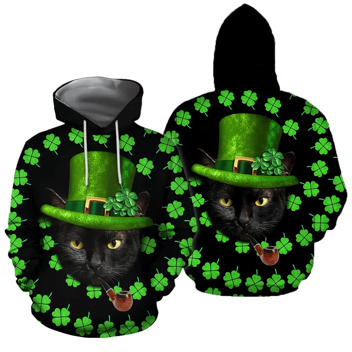 Irish American Black Cat St Patrick Day Unisex Shirts Hoodie, Shamrock Shirt, Lucky Shirt