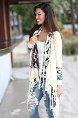 Ivory Aztec Fringe Cardigan