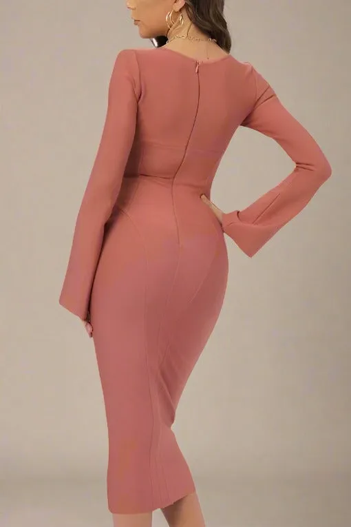 Jules Long Sleeve Midi Bandage Dress - Watermelon Pink