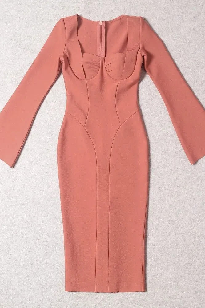 Jules Long Sleeve Midi Bandage Dress - Watermelon Pink