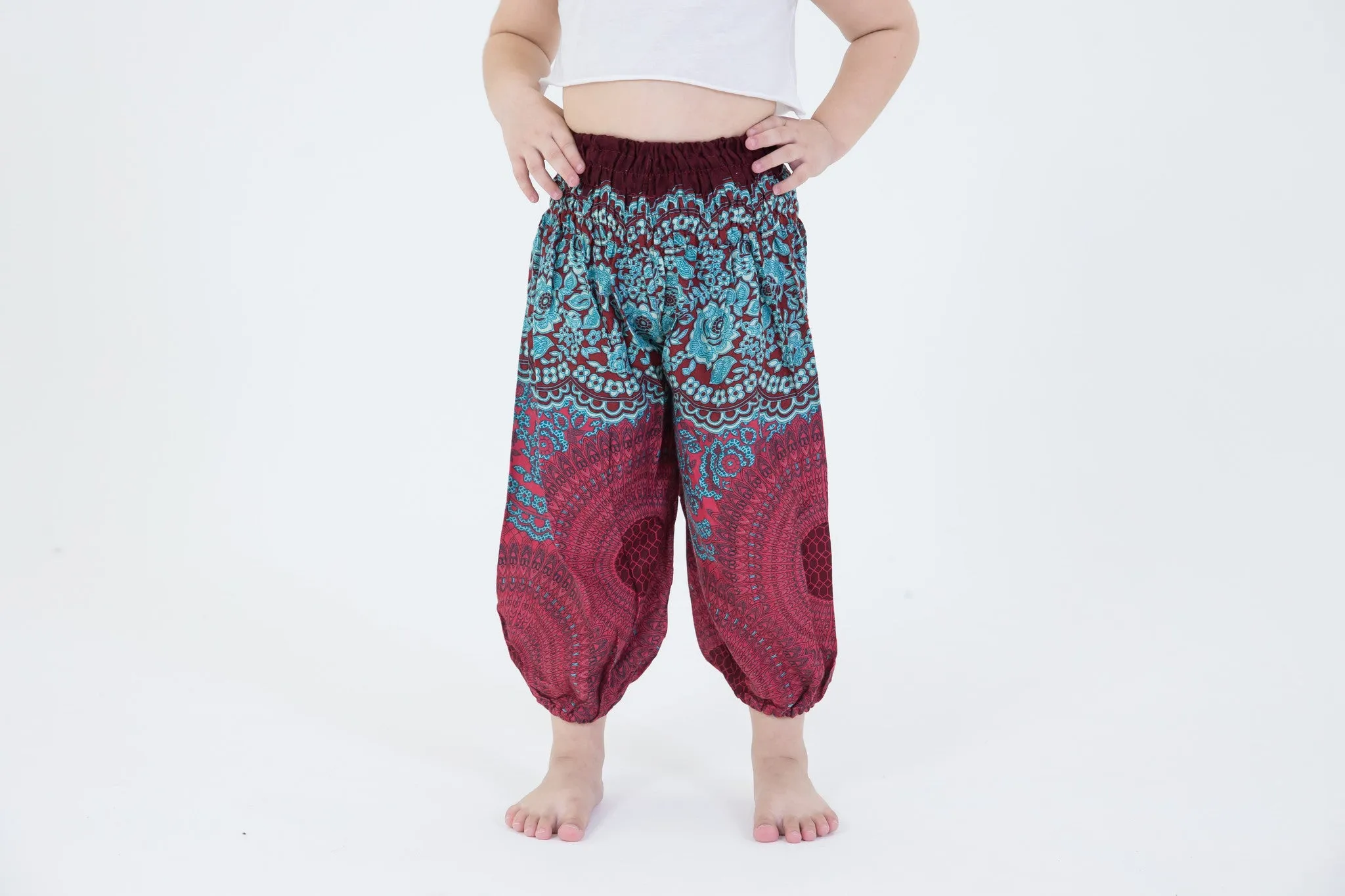 Kids Geometric Mandalas Harem Pants in Red