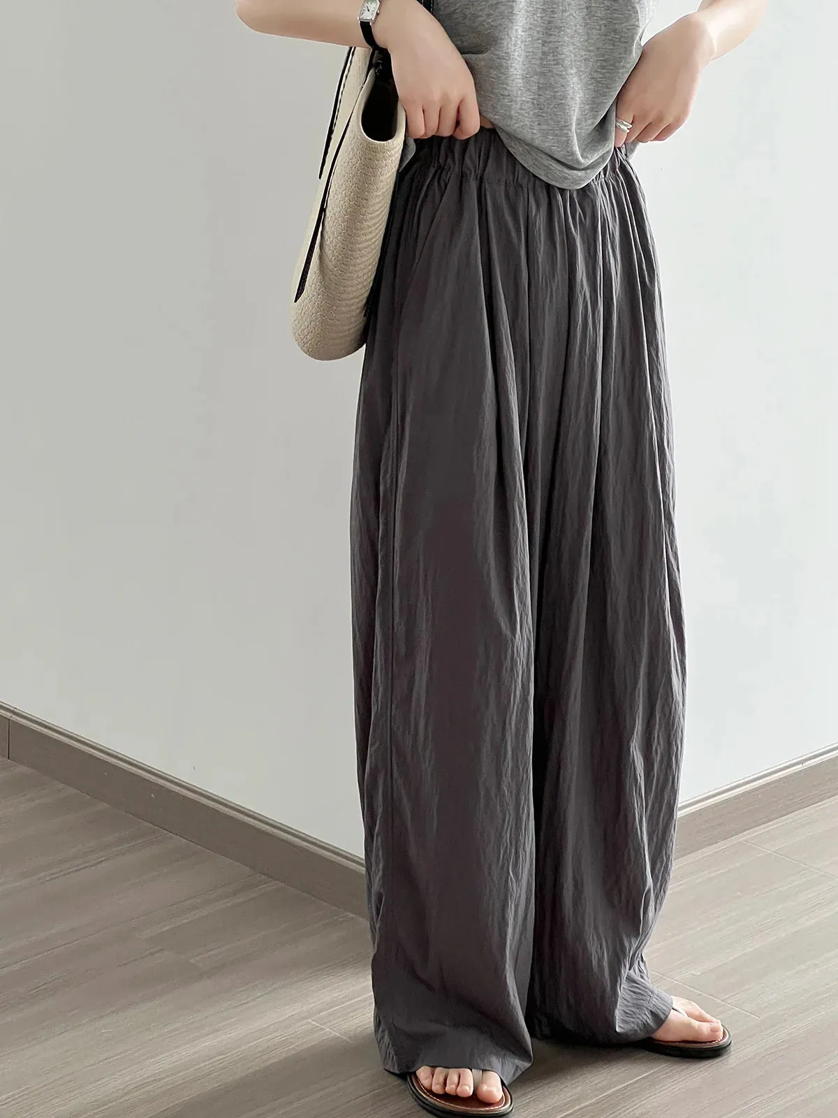 [Korean Style] 4 Colors Flowy Pleated Wide Leg Casual Pants