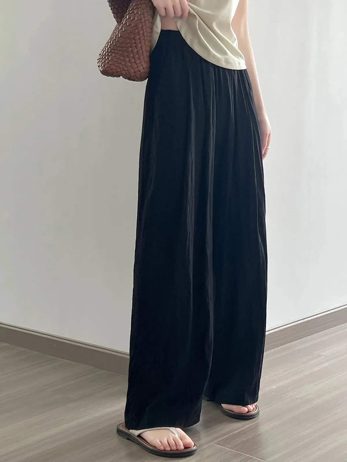 [Korean Style] 4 Colors Flowy Pleated Wide Leg Casual Pants