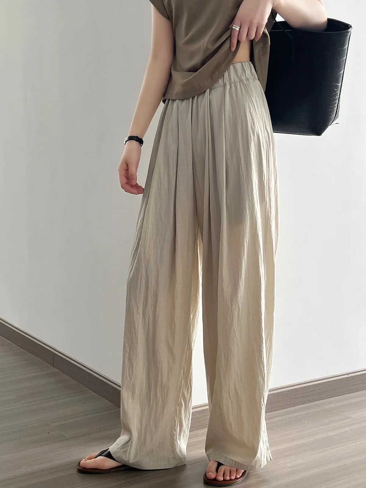 [Korean Style] 4 Colors Flowy Pleated Wide Leg Casual Pants