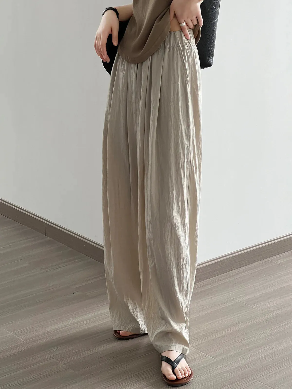 [Korean Style] 4 Colors Flowy Pleated Wide Leg Casual Pants