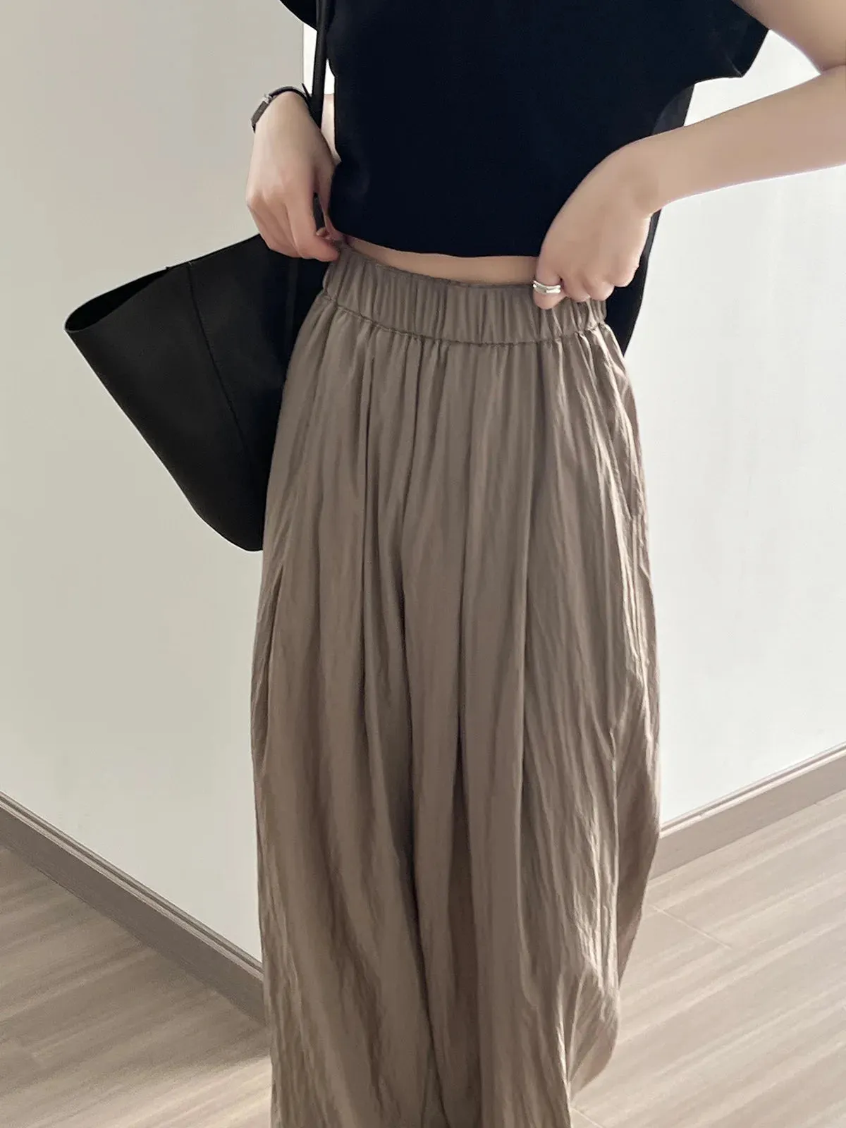 [Korean Style] 4 Colors Flowy Pleated Wide Leg Casual Pants