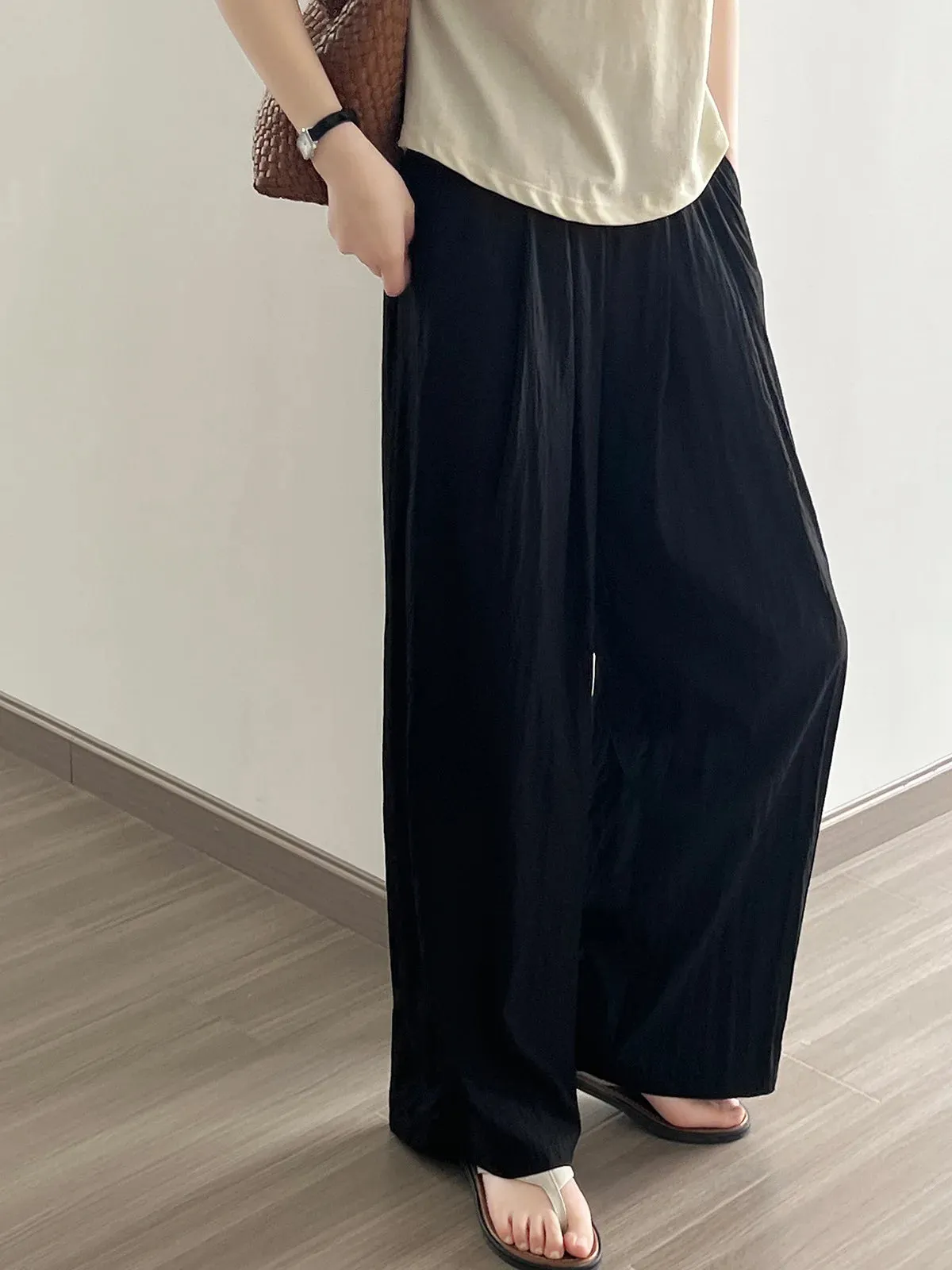 [Korean Style] 4 Colors Flowy Pleated Wide Leg Casual Pants