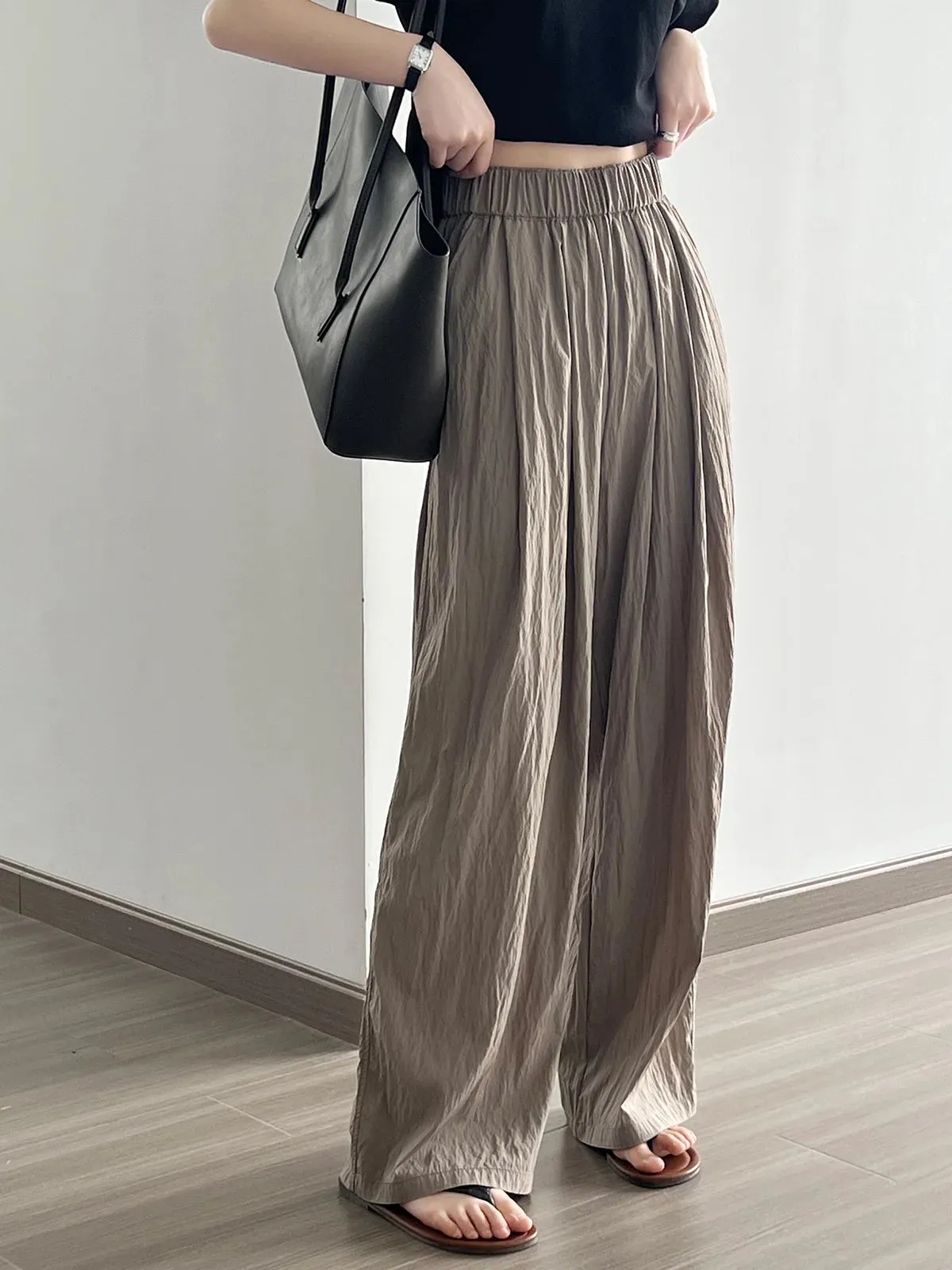 [Korean Style] 4 Colors Flowy Pleated Wide Leg Casual Pants