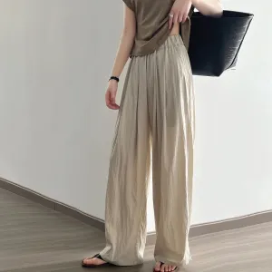 [Korean Style] 4 Colors Flowy Pleated Wide Leg Casual Pants