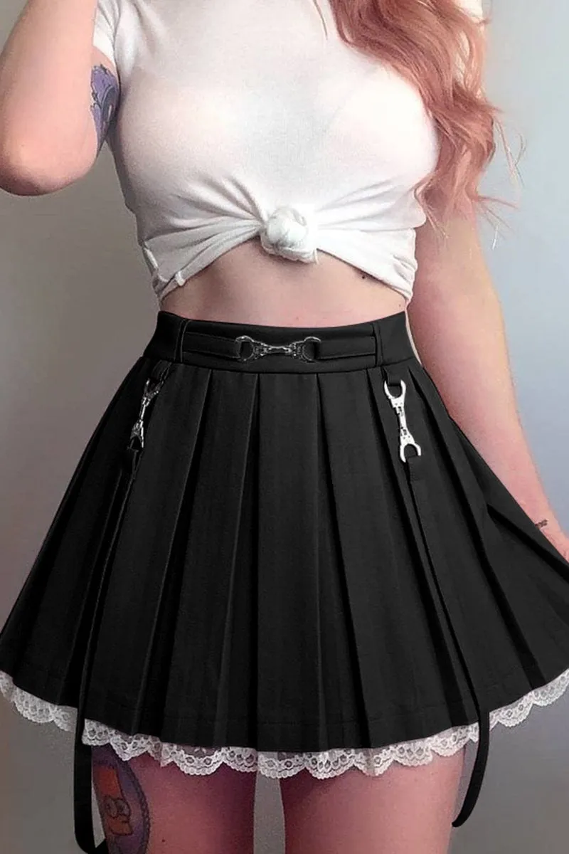 Lace Hemmed Pleated Skirt