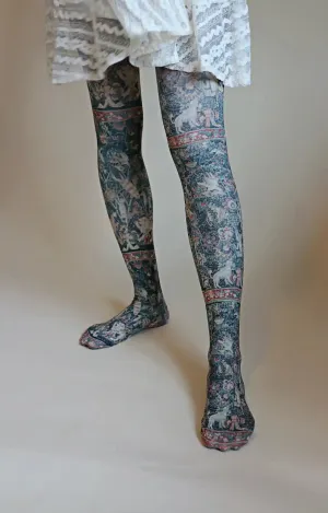 Large Leaf Verdure with Animals Printed Tights