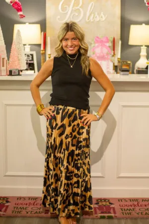 Leopard print Pleated Midi Skirt