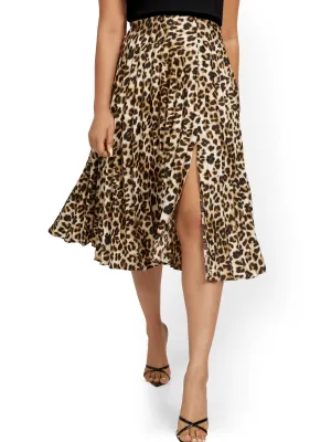 Leopard-Print Pleated Skirt