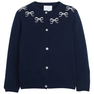 Little English Emb Essential Cardigan Navy Bows 5109