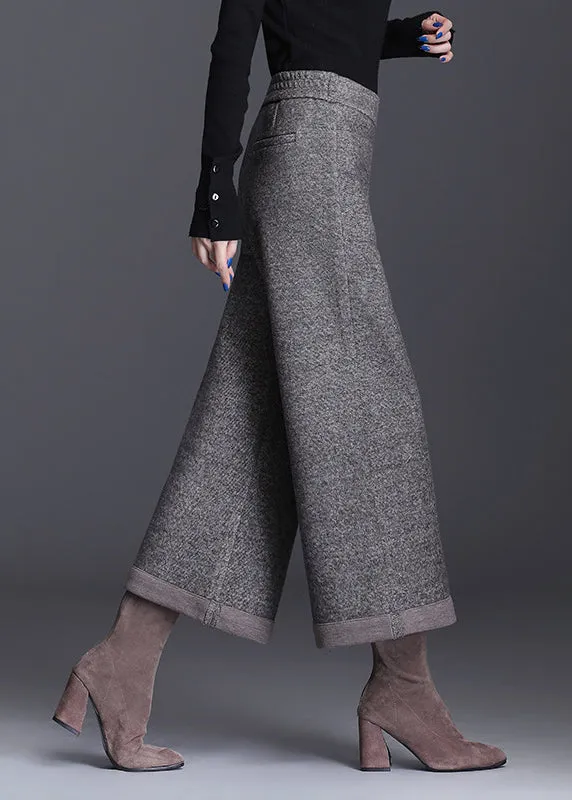 Loose Chocolate High Waist Pockets Wool Winter Pants