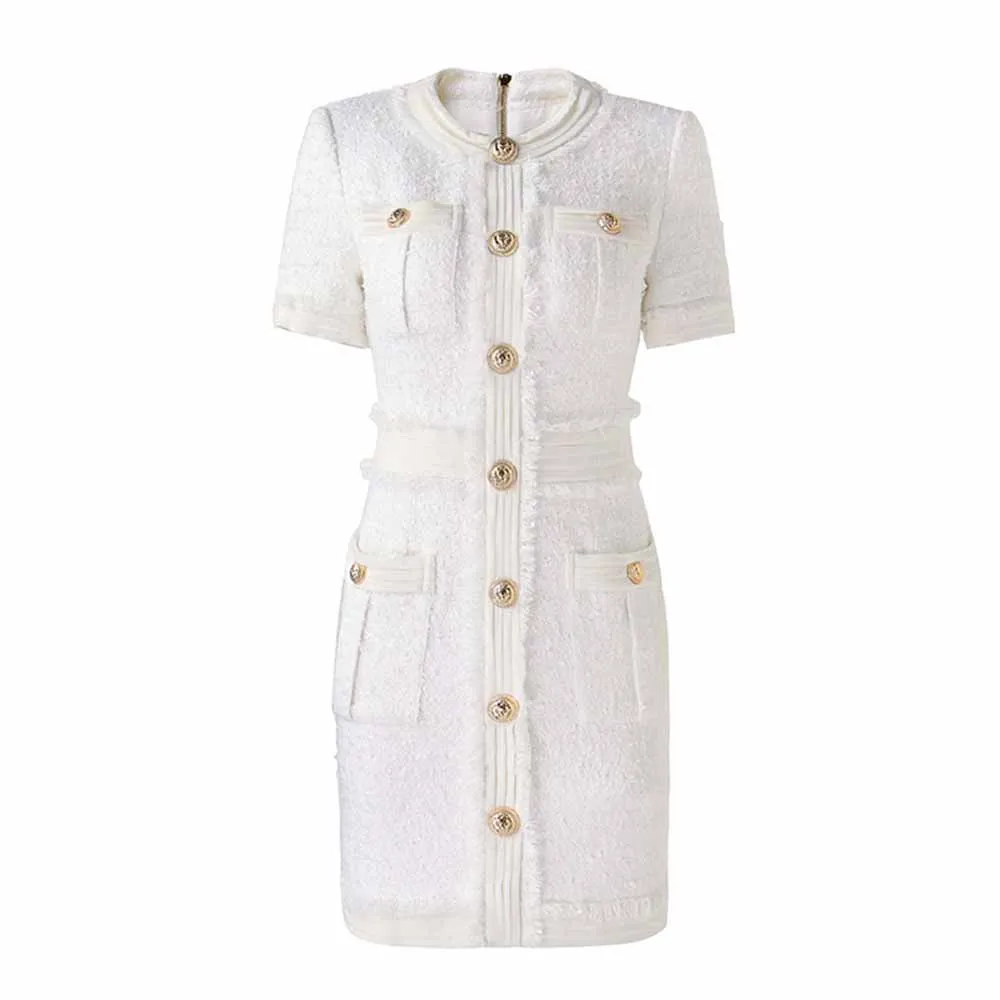 Lurex Knitted Mini Dress in White, Black Short Sleeve Shirt Dress for Women