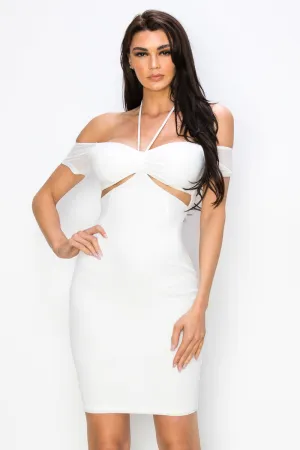 LUX HALTER NECK SIDE CUTOUT BODYCON DRESS