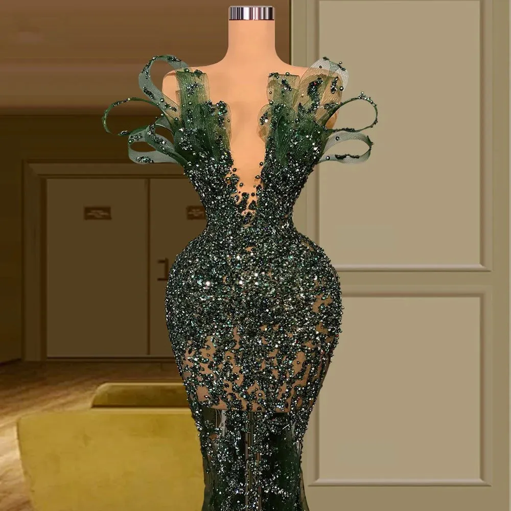 Luxury See Through Beaded Prom Dresses Bodycon Sexy Prom Evening Dress