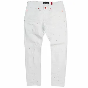 M1725 Shredded Denim Jeans with Paint Splashes - White