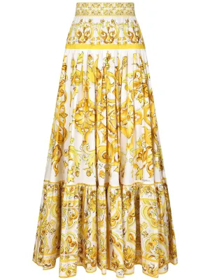 Majolica Print High-Waisted Midi Skirt