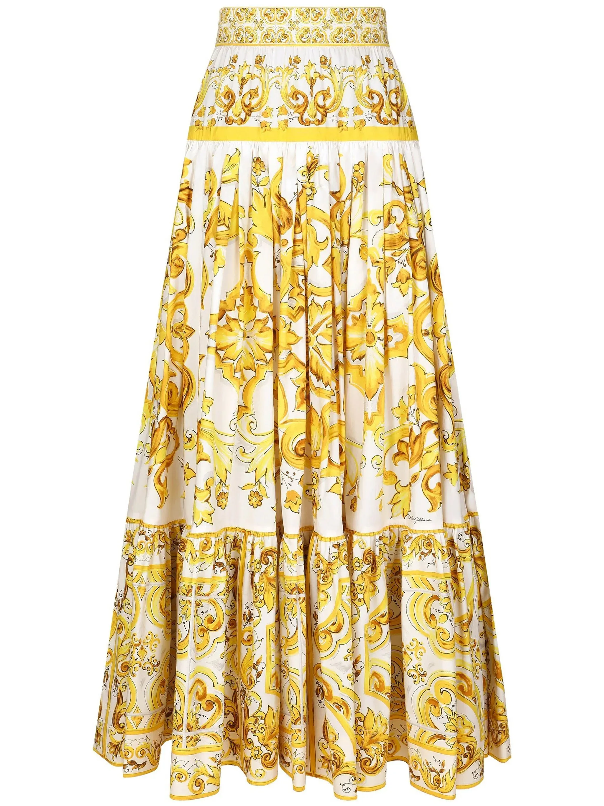 Majolica Print High-Waisted Midi Skirt