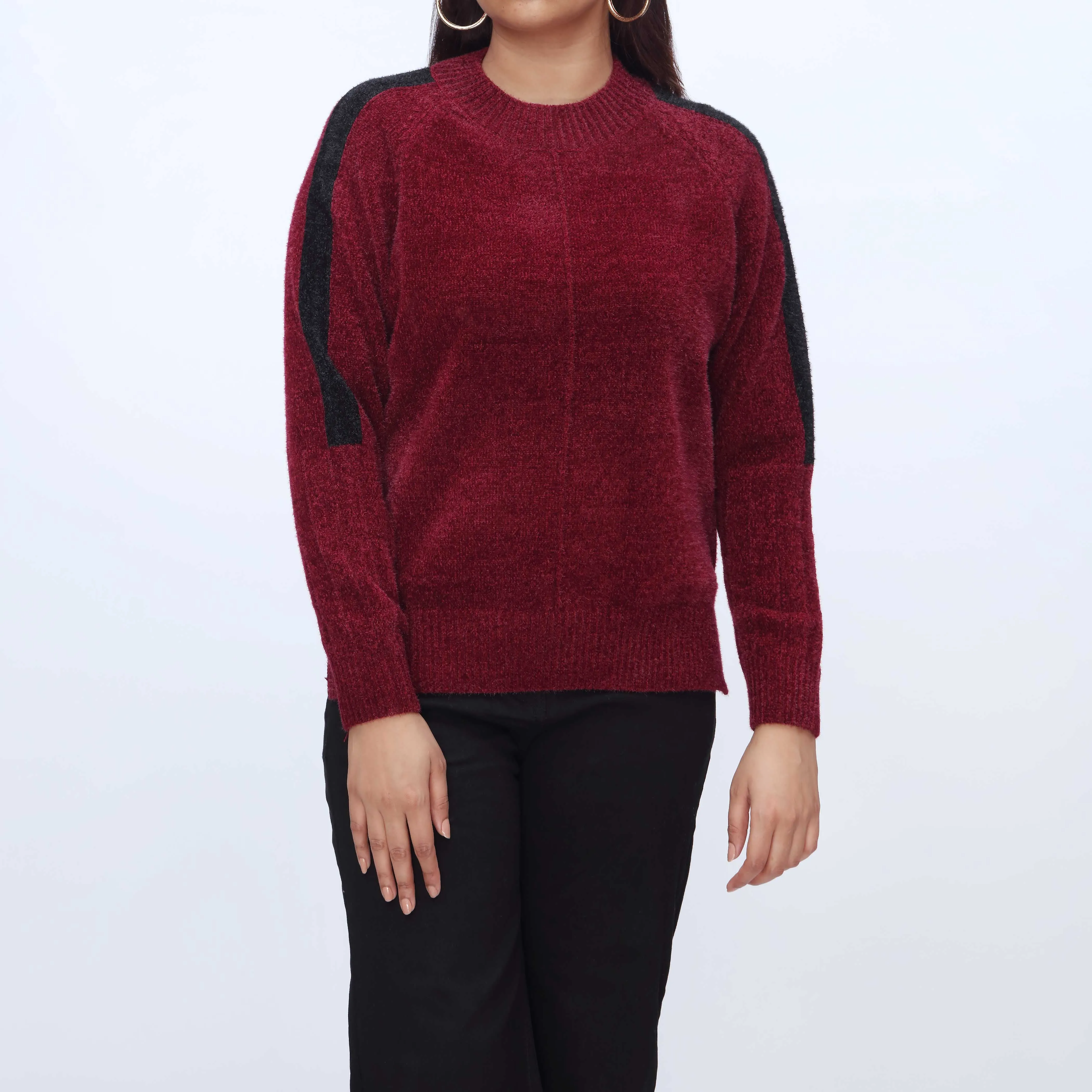 Maroon Crew Neck Pullover Sweater PW3931