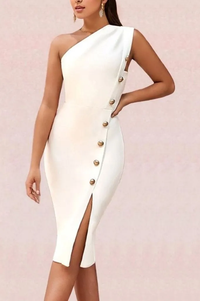 Mel Bodycon Midi Dress - Pearl White