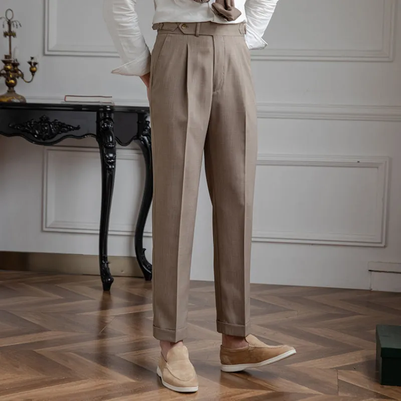 Men's Business British Thin Retro High Waist Pants Casual Suit Pants