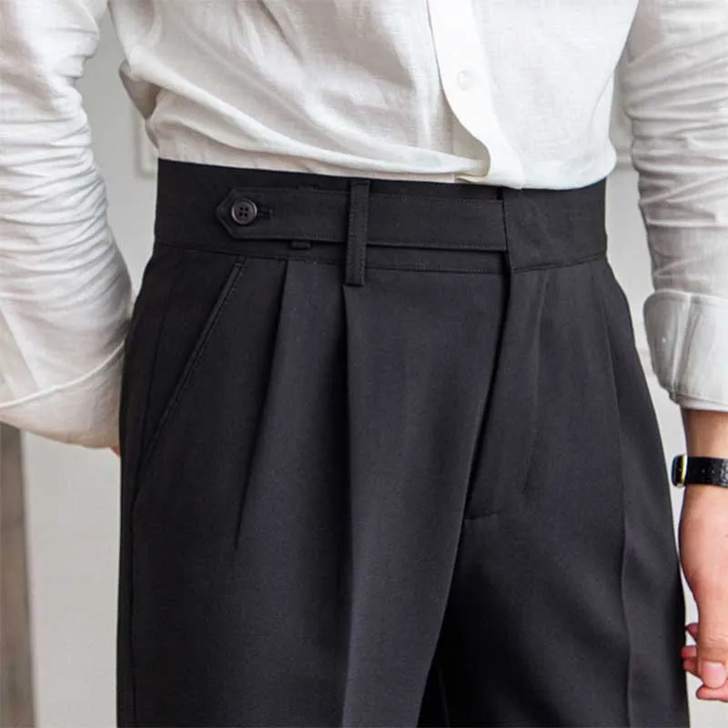 Men's Business British Thin Retro High Waist Pants Casual Suit Pants