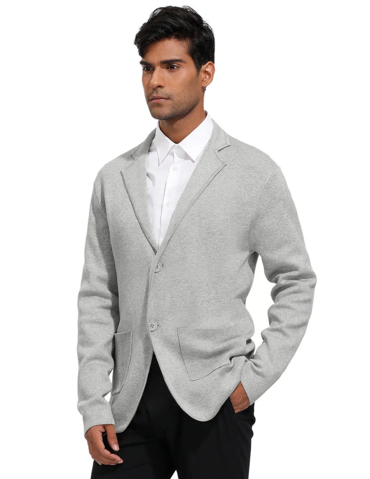 Men's Cardigan Sweater Shawl Collar Two Button Down Knit Blazer Jacket Knitwear