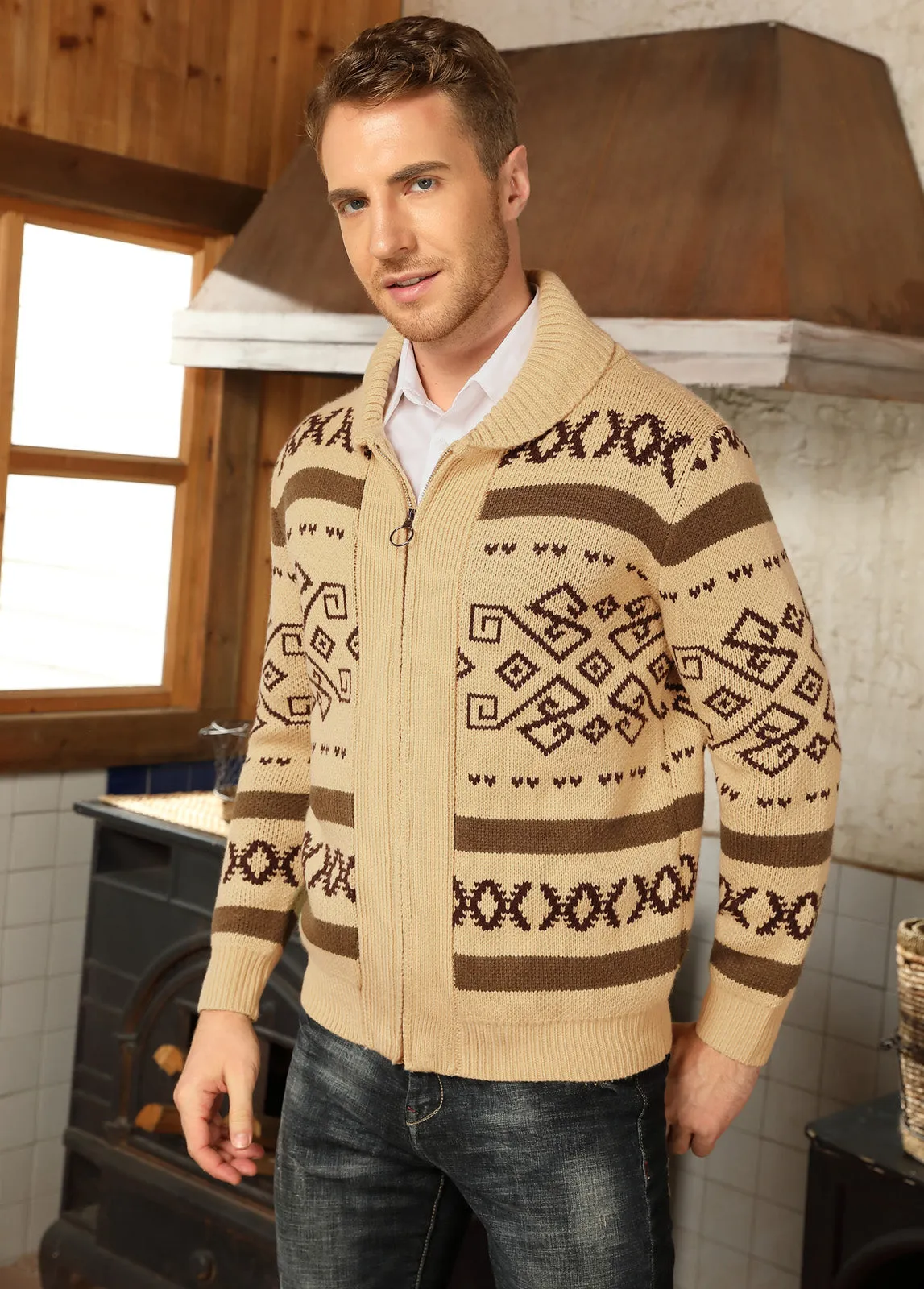 Men's Casual Curling Sweater Cardigans Button Down Knitted Sweater