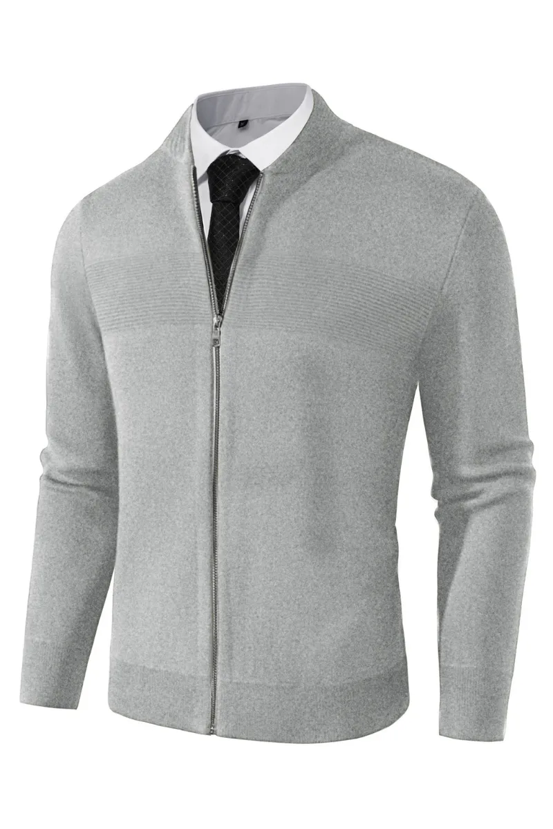 Men's Full Zip Up Sweater Casual Stand Collar Cardigan Lightweight Knit Jacket