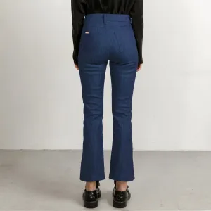 Mid Blue Flared Jeans With Matching Stitch Cropped