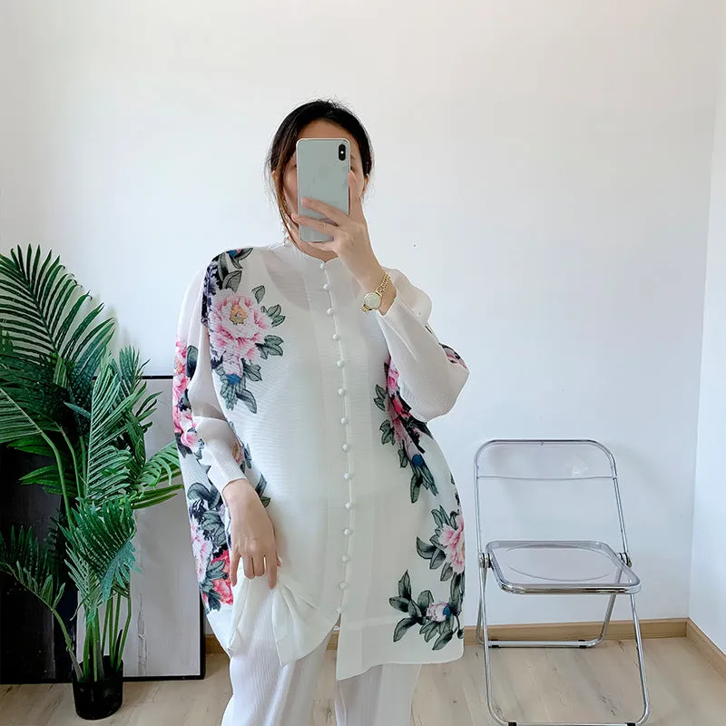 Miyake Pleated Floral Print Suit Set