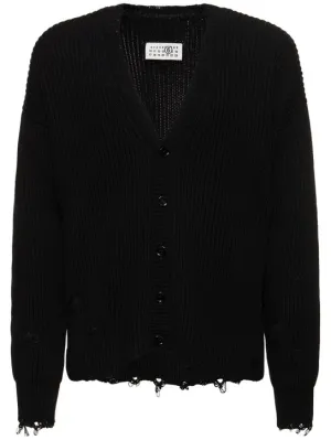 MM6 Maison Margiela   Distressed cotton knit cardigan 