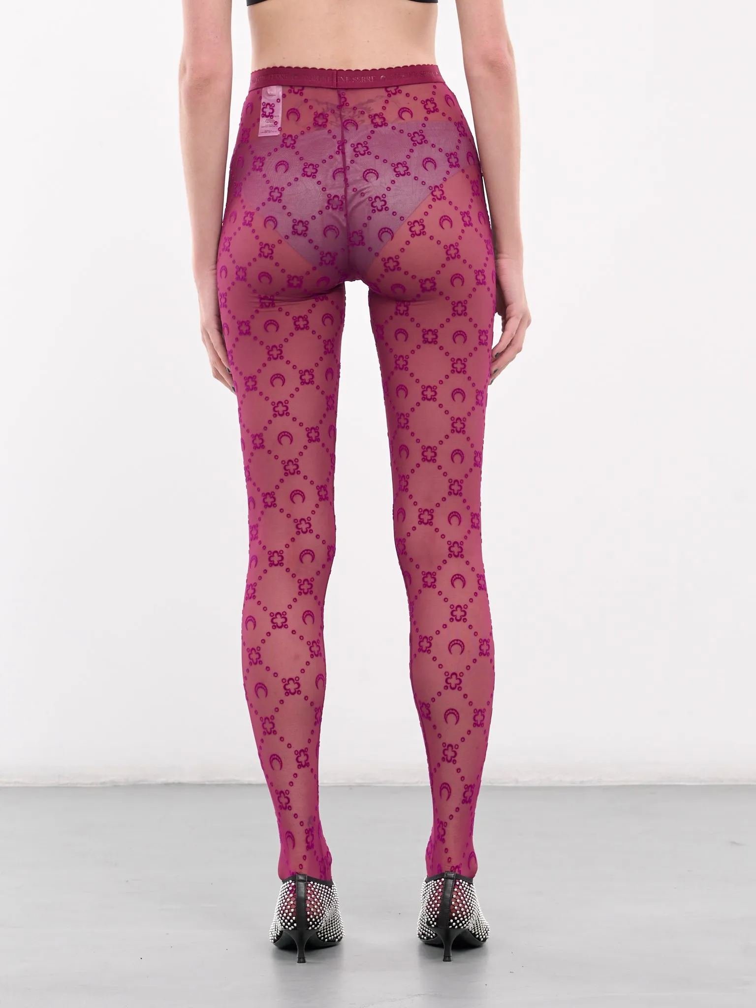 Monogram Mesh Flock Tights (WUW034A-CJER0005-CHERRY)