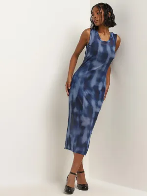 Nuon Navy Tie-Dye Patterned Mesh Bodycon Dress