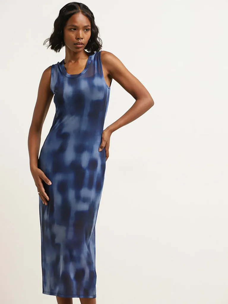 Nuon Navy Tie-Dye Patterned Mesh Bodycon Dress