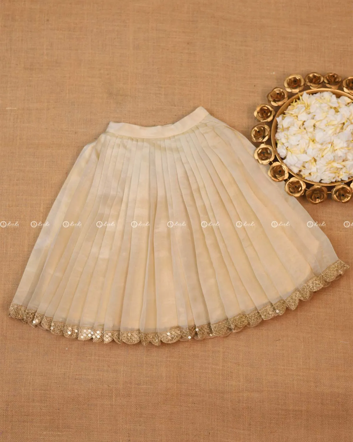 Off White Pleated Ethnic Skirt