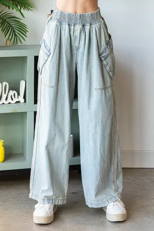 Oli & Hali Wide Leg Cargo Jeans in Light Denim