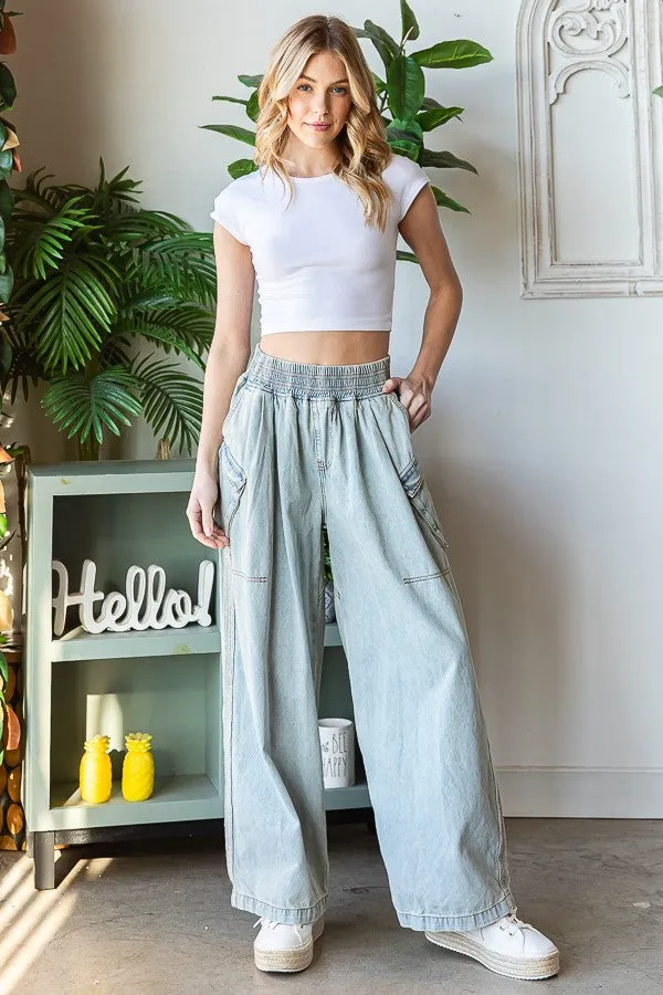 Oli & Hali Wide Leg Cargo Jeans in Light Denim