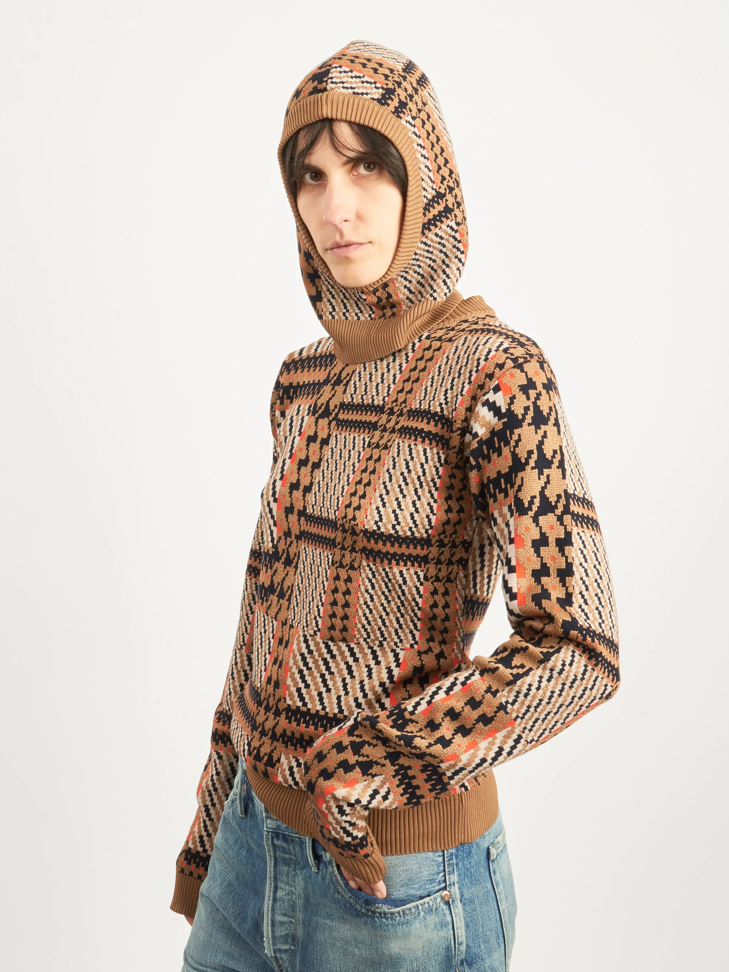 Orange Mixed Checks Dusk Knit Balaclava