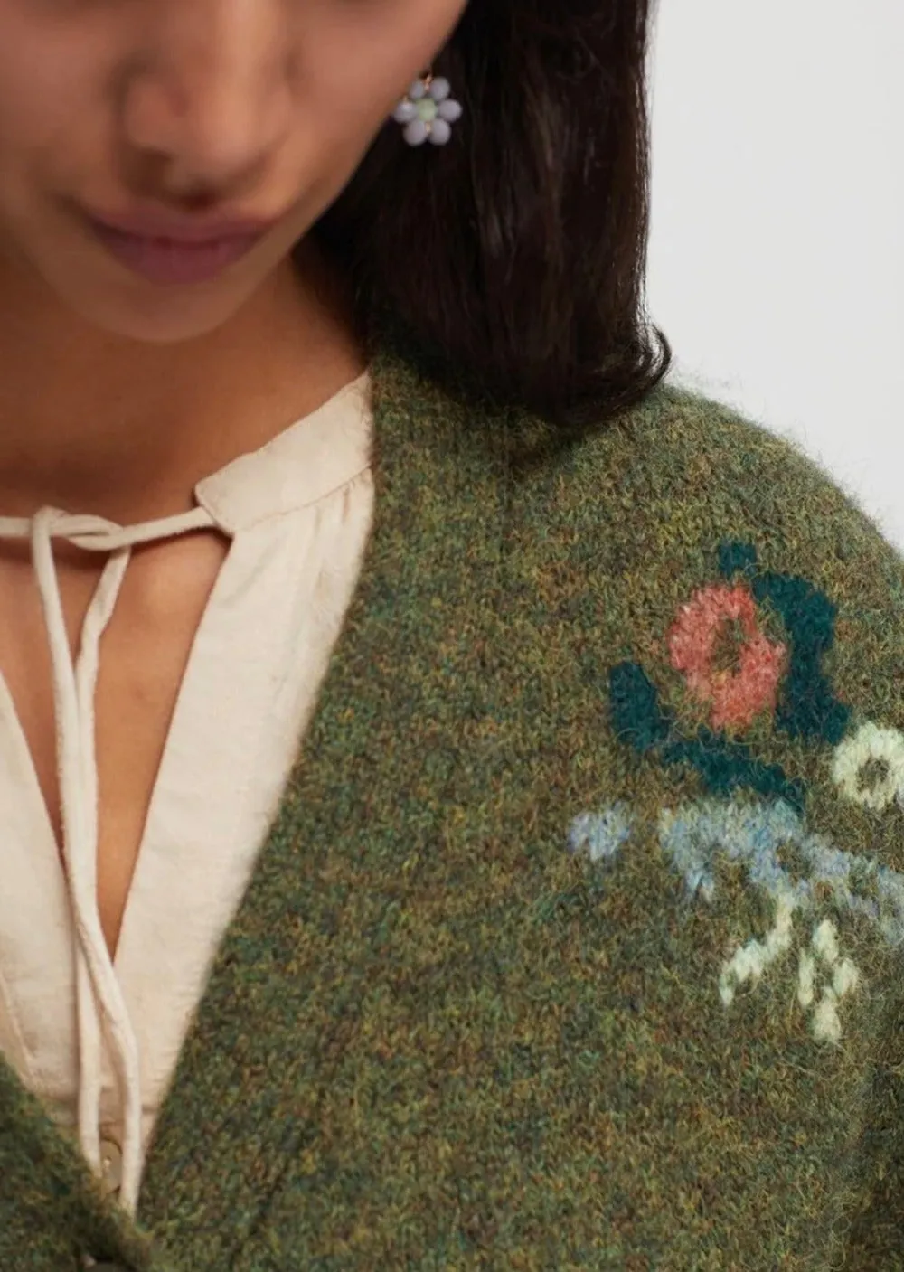 Paloma Jacquard Cardigan Forest Green