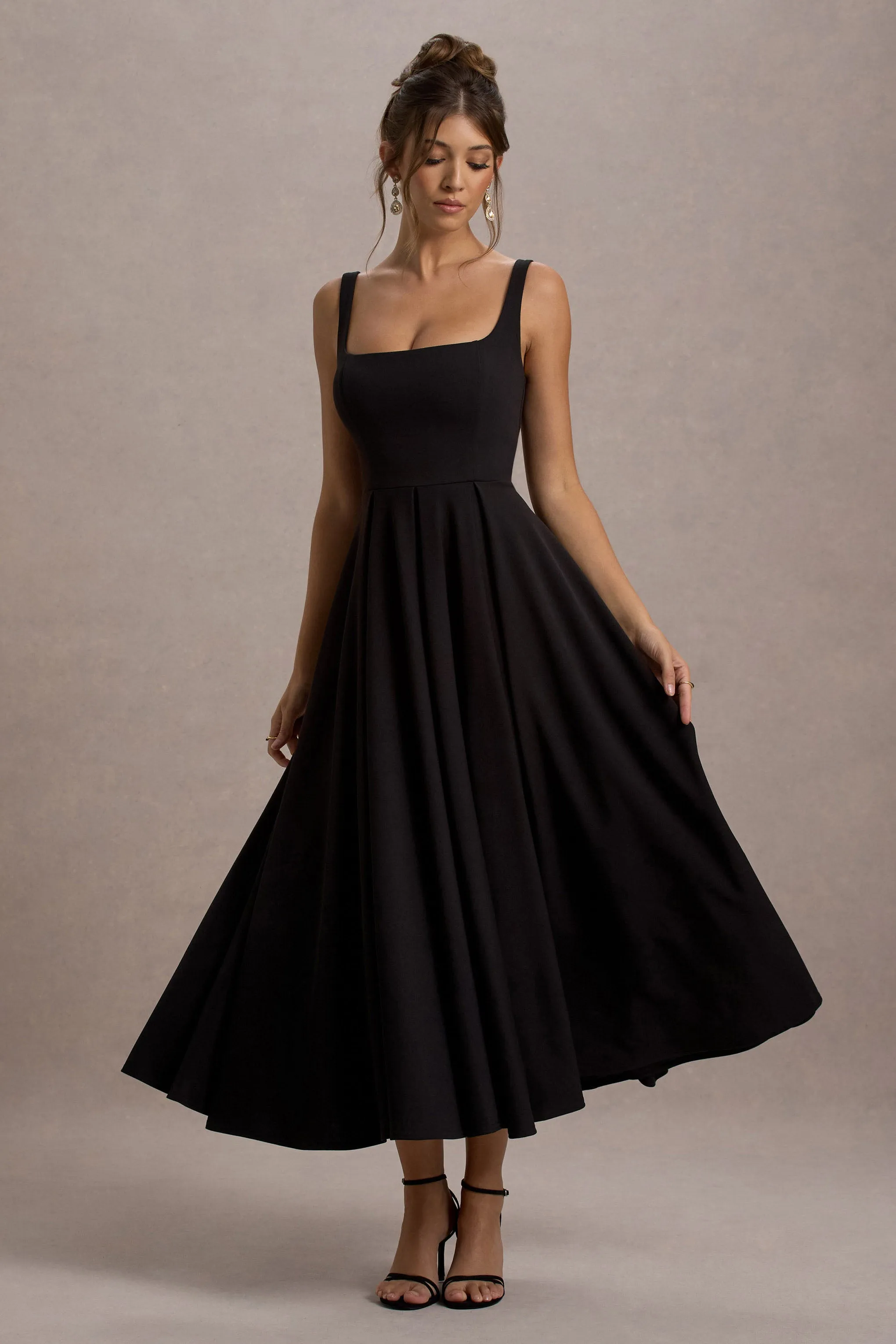 Parina | Black Strappy Volume-Hem Maxi Dress