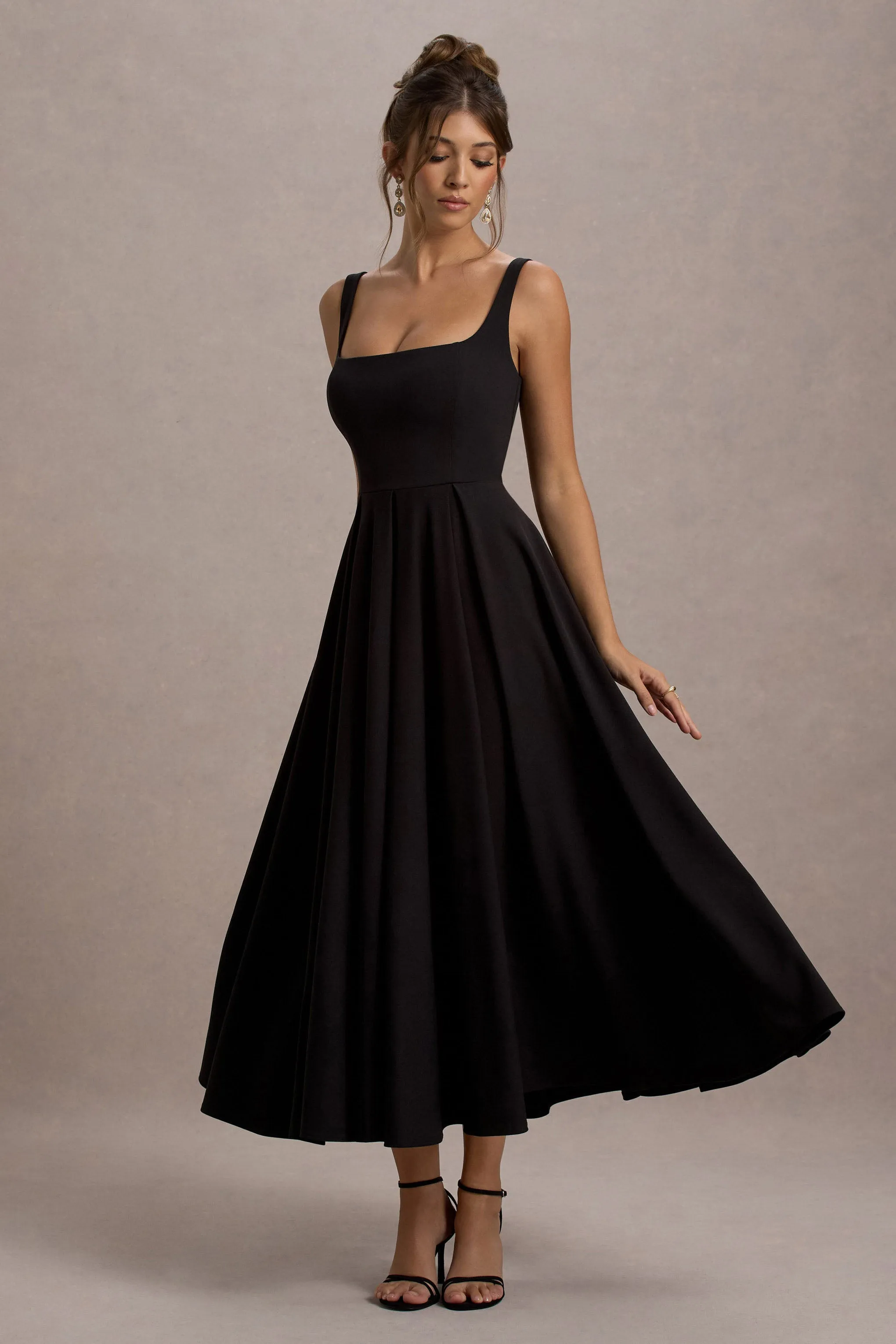 Parina | Black Strappy Volume-Hem Maxi Dress