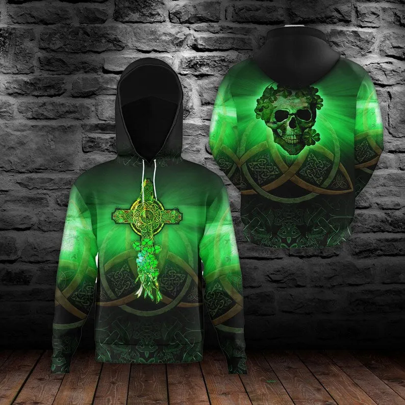 Patrick's Day Cross And Skull Hoodie Shirt Gift For Friends Birthday